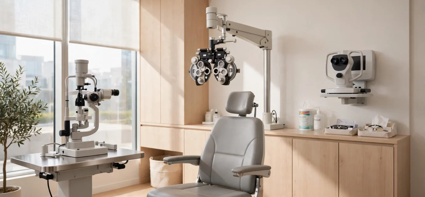Modern eye care clinic exam room for geteyecare pro com guide