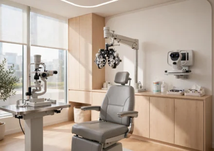 Modern eye care clinic exam room for geteyecare pro com guide
