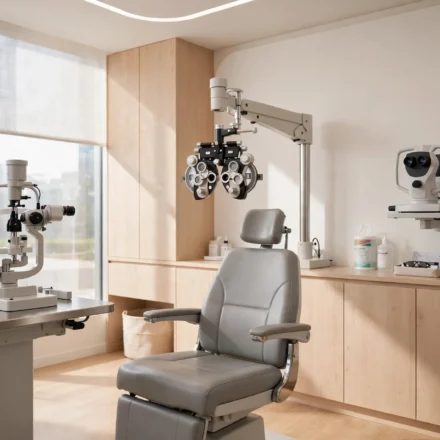 Modern eye care clinic exam room for geteyecare pro com guide