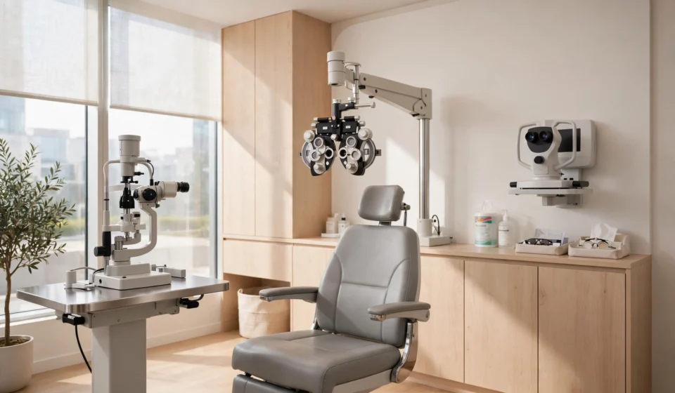 Modern eye care clinic exam room for geteyecare pro com guide