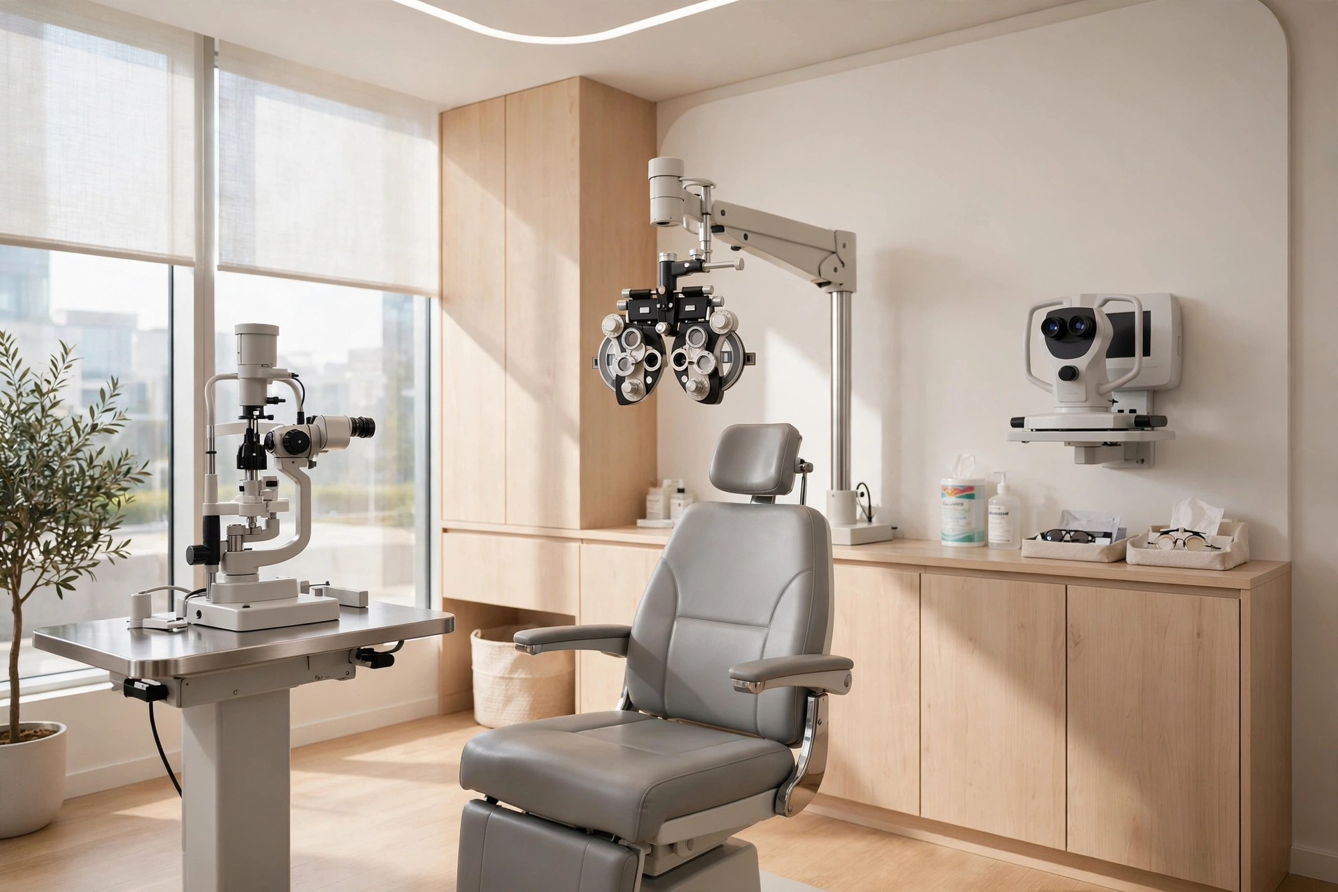 Modern eye care clinic exam room for geteyecare pro com guide