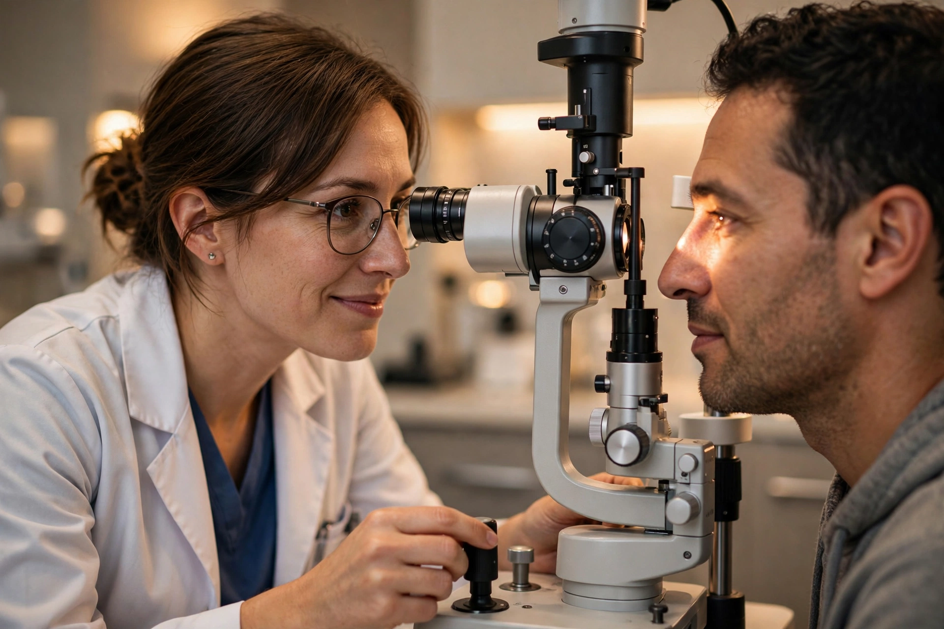 Optometrist performing an eye examination