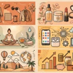 Editorial illustration of fashion, beauty, wellness, technology, travel and finance themes