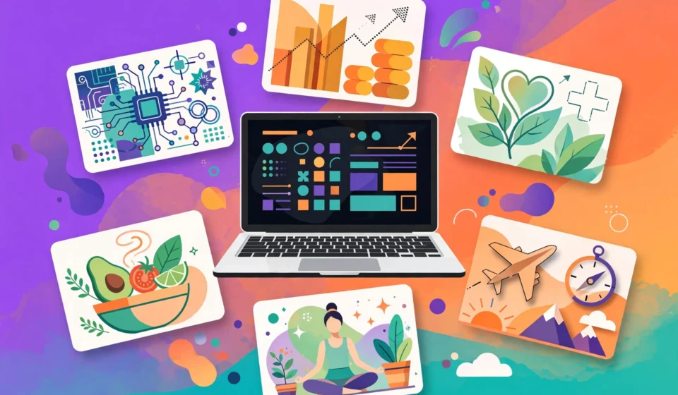 Multi-topic online magazine blog illustration
