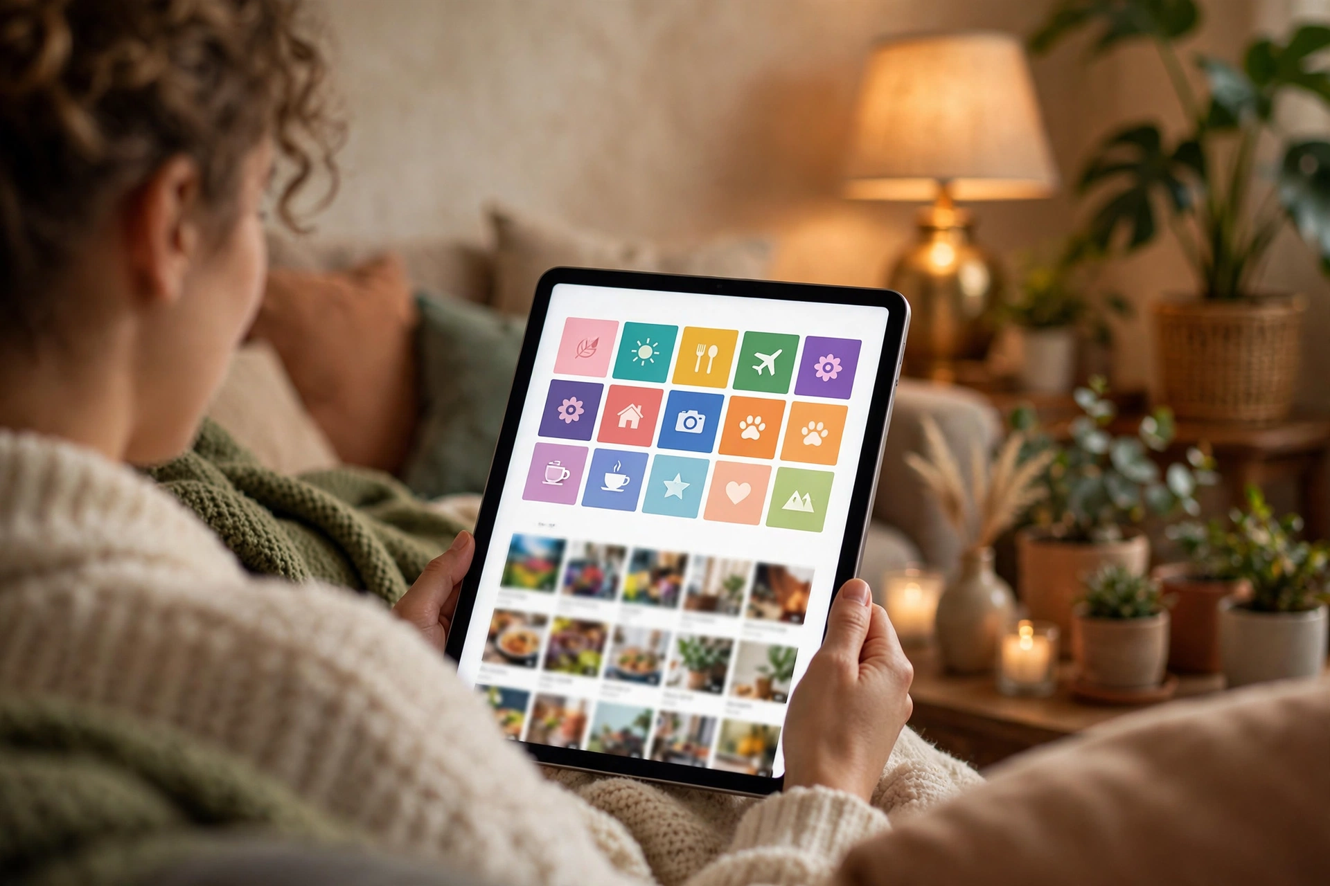 Person browsing a colorful blog homepage on a tablet
