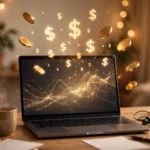 money6x .com make money online concept — laptop with coins