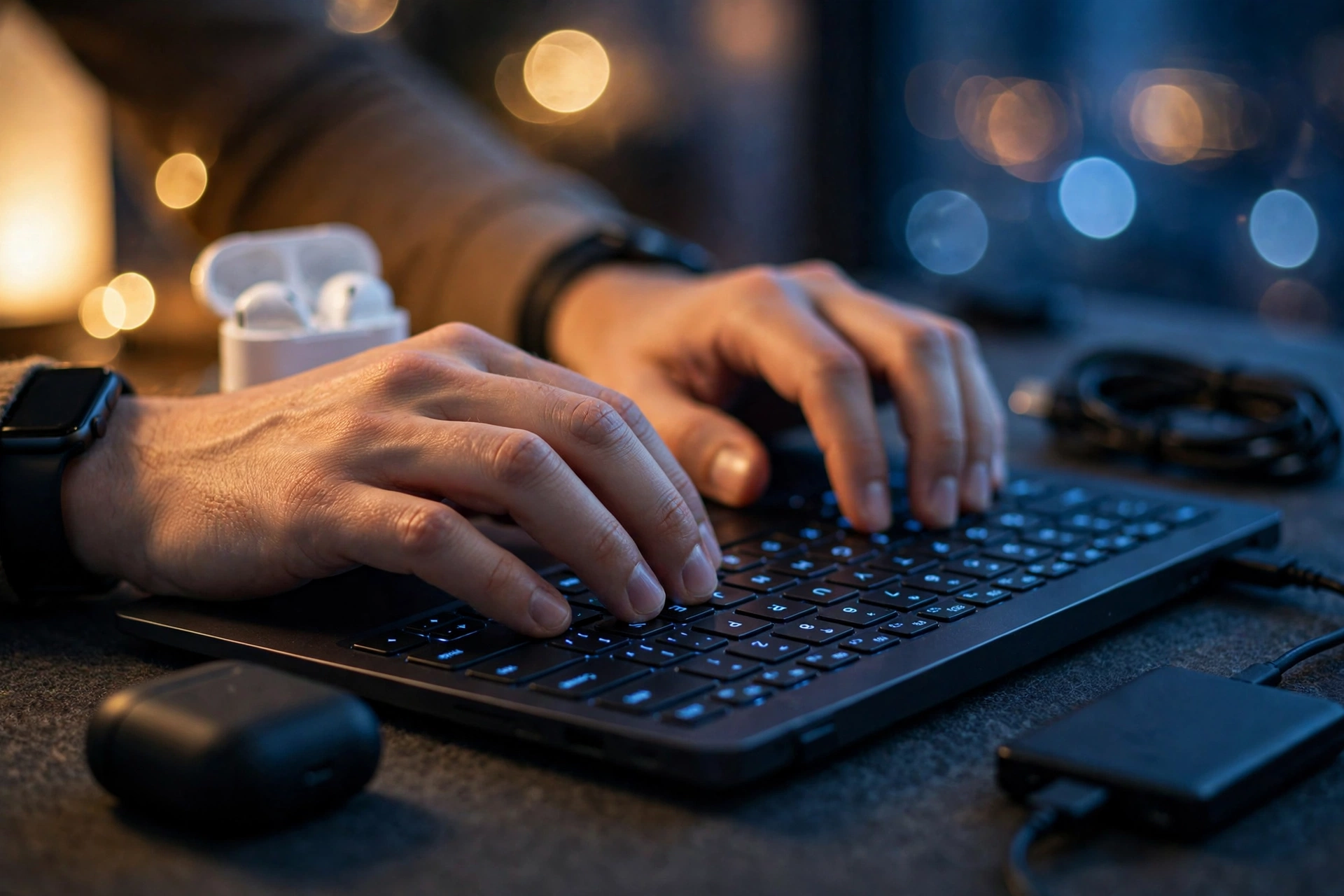 Hands typing on laptop for a TechyTune com tech guide