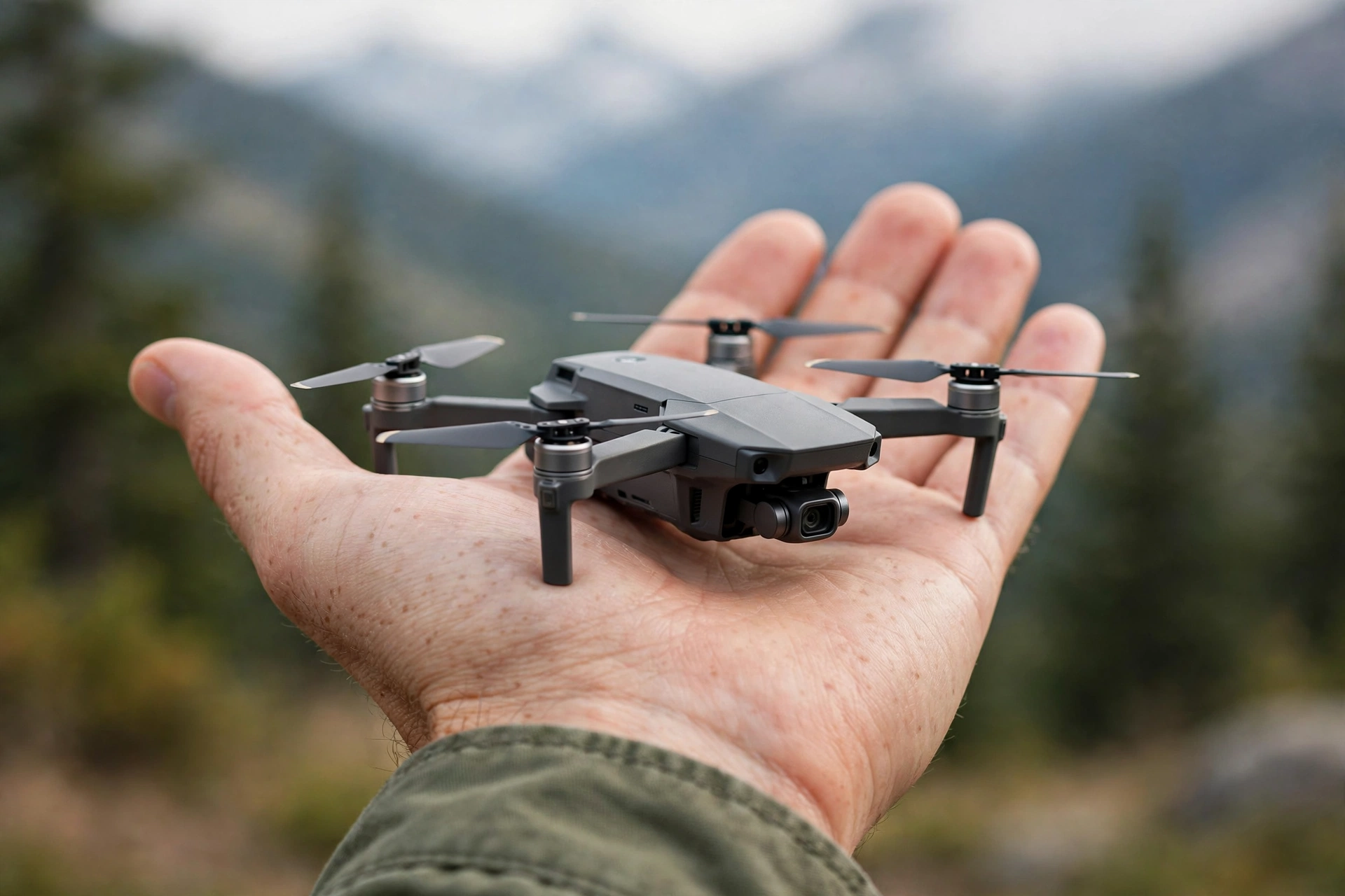 Close-up of a compact folding camera drone