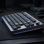 Backlit mechanical keyboard on a desk