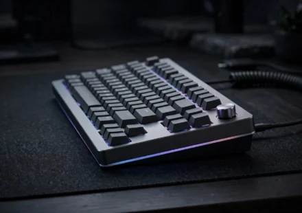 Backlit mechanical keyboard on a desk