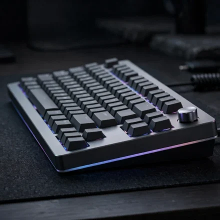 Backlit mechanical keyboard on a desk