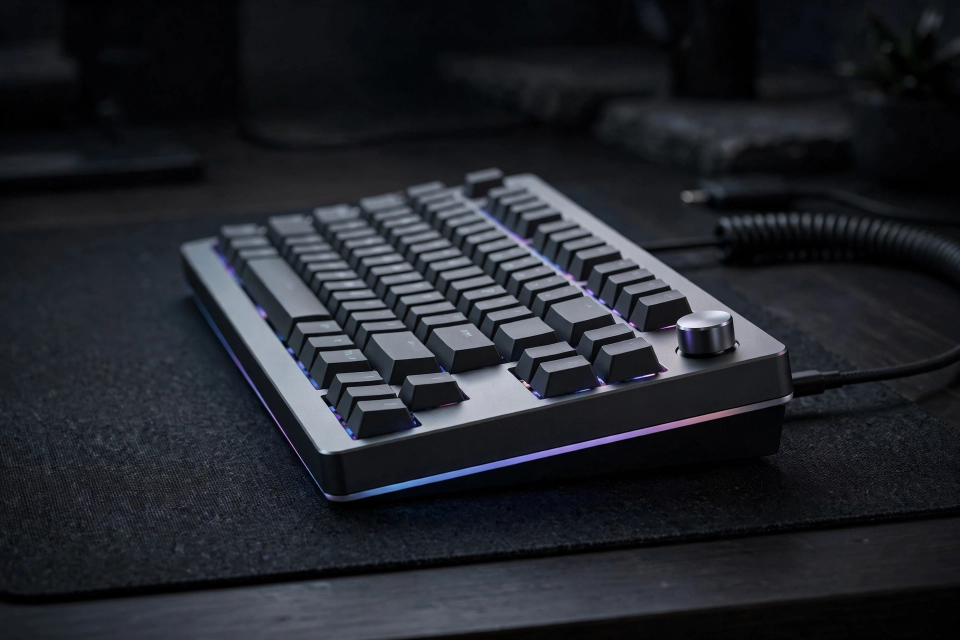 Backlit mechanical keyboard on a desk