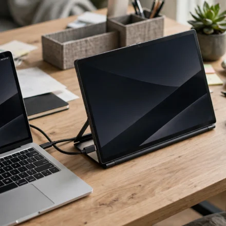 Portable monitor connected to a laptop