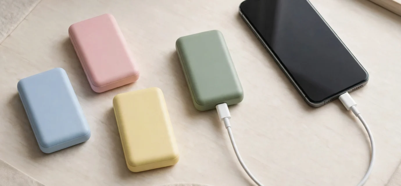 Power banks and smartphones charging on a desk