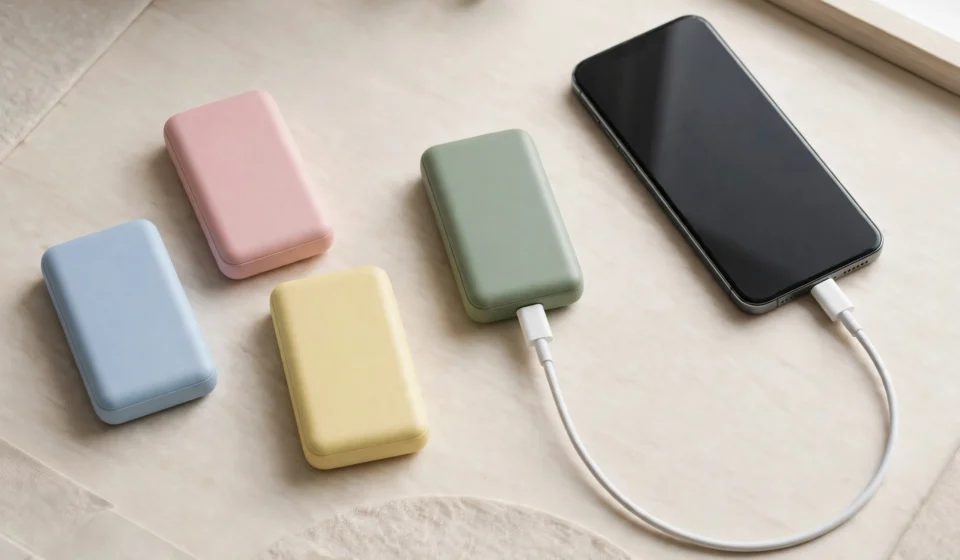 Power banks and smartphones charging on a desk