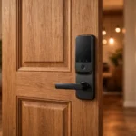Smart lock keypad on a front door