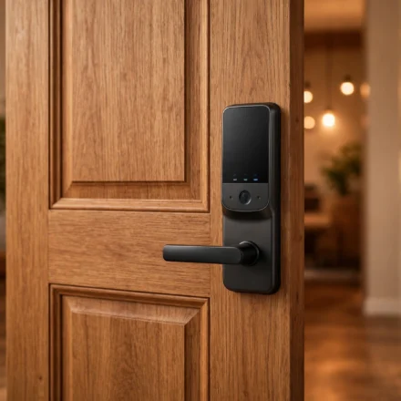 Smart lock keypad on a front door