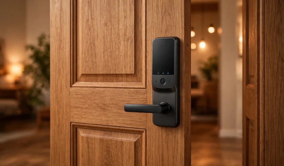 Smart lock keypad on a front door