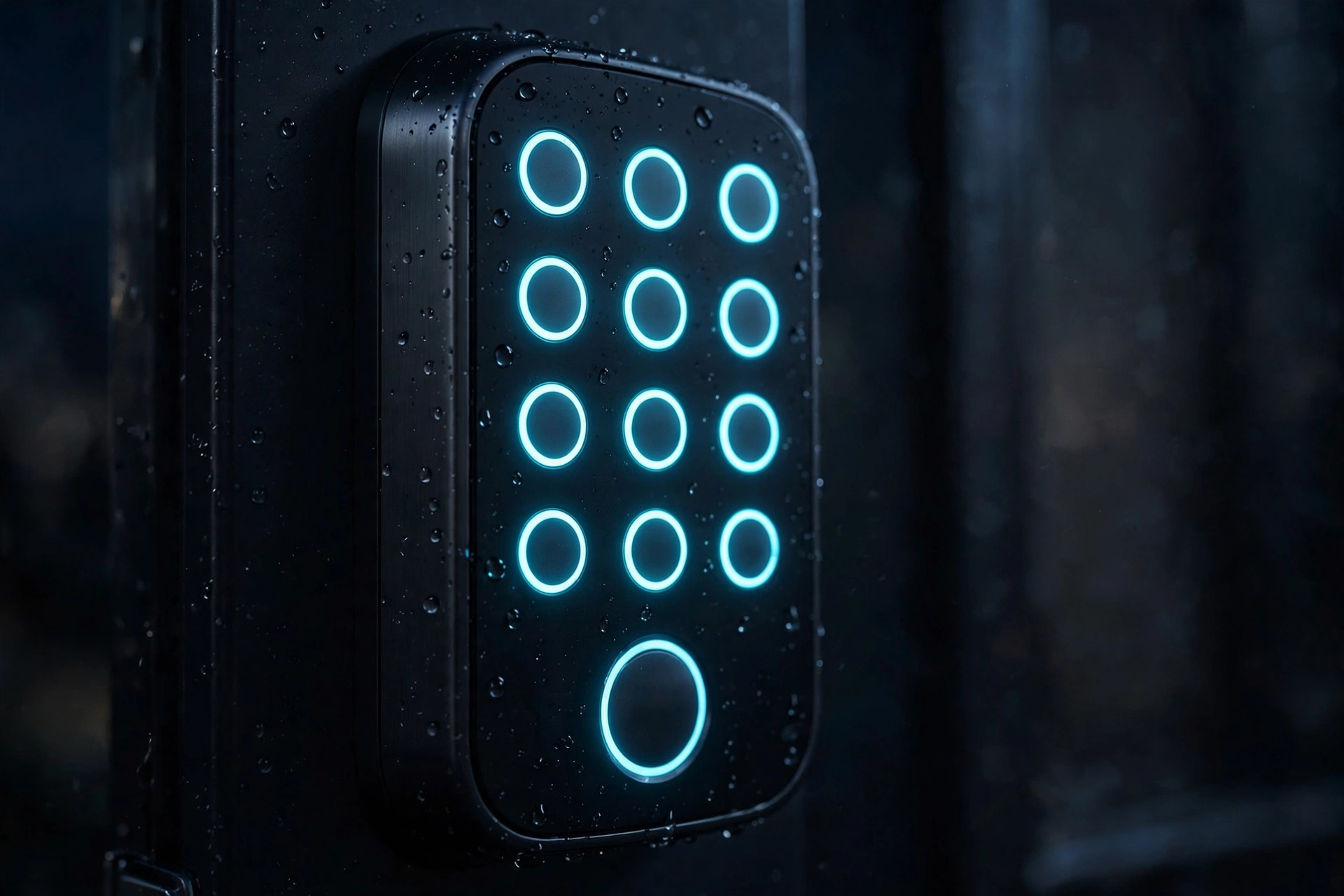 Hand entering a code on a smart door lock keypad