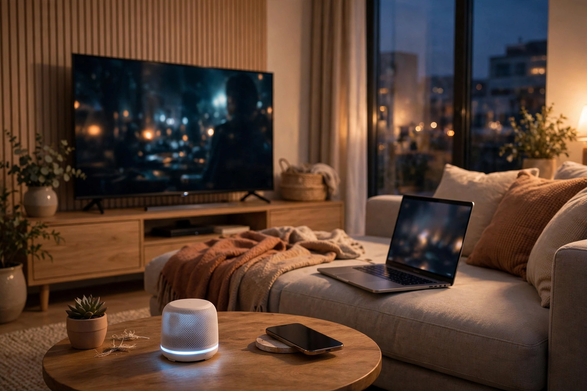 mesh Wi-Fi node in a modern living room