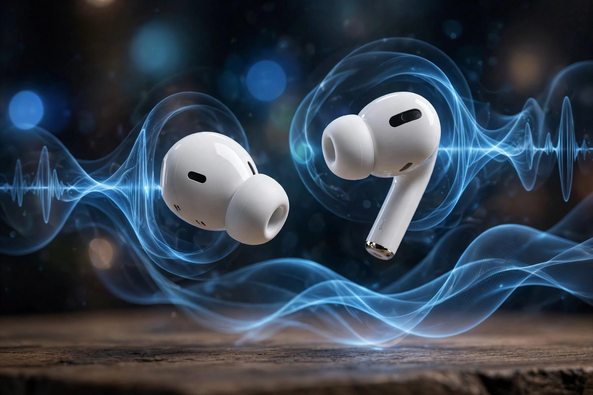 Wireless earbuds with abstract sound waves