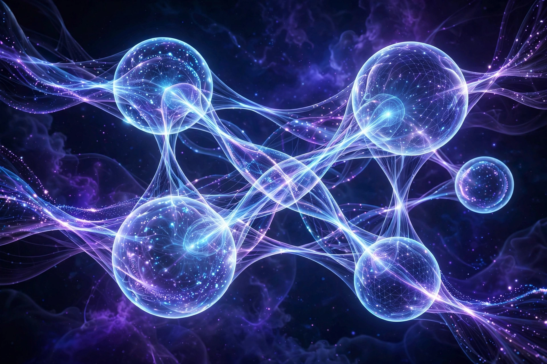 Abstract visualization of quantum entanglement with luminous spheres and light streams
